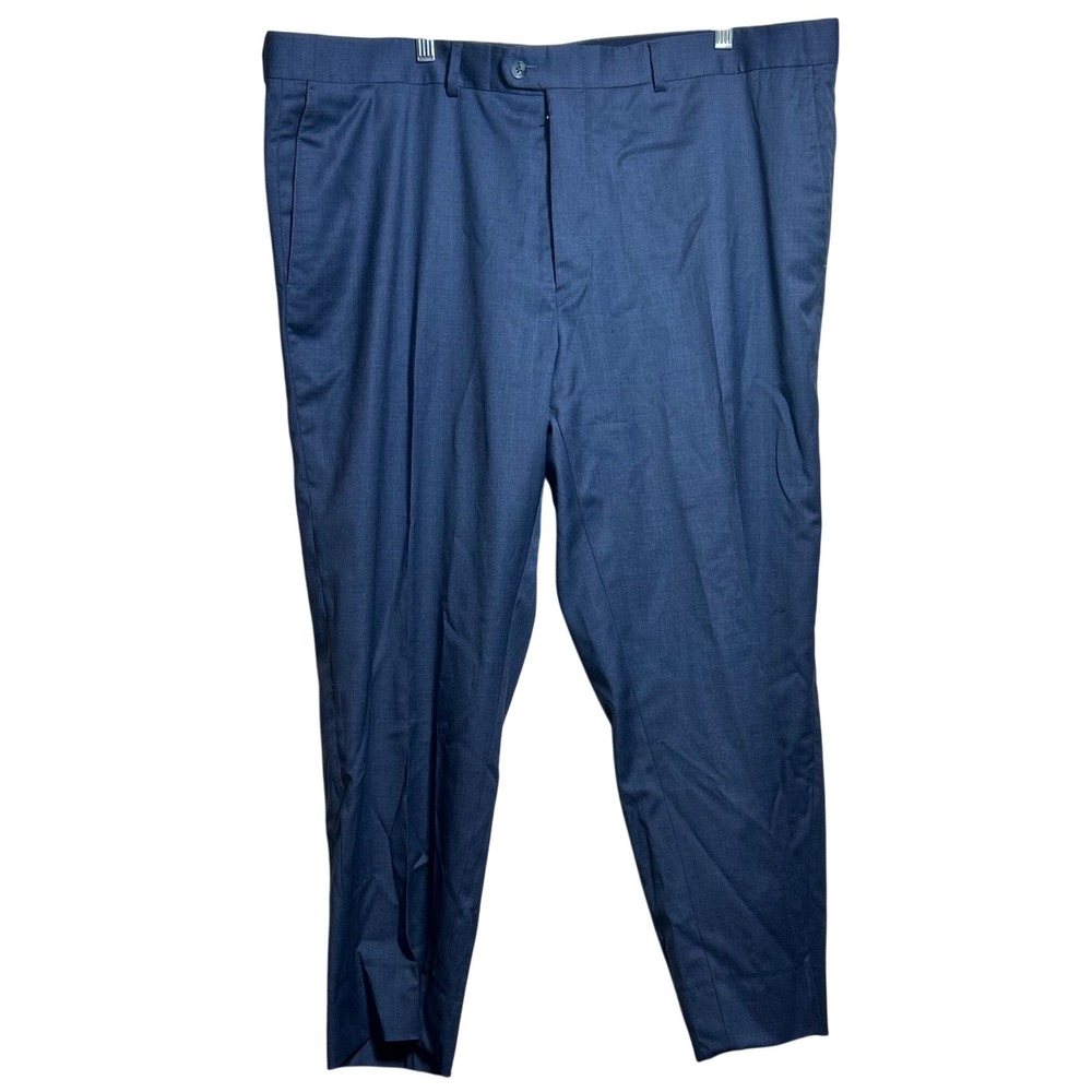 Peter Millar Mens 46R Blue Virgin Wool Blend Flat Front Dress Pants Portugal
